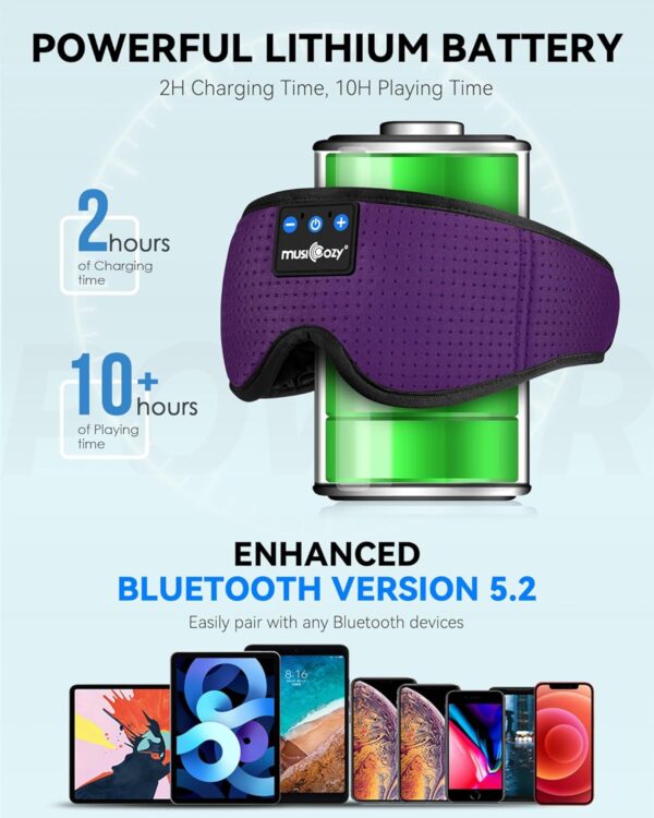 MUSICOZY Sleep Headphones Masks, Bluetooth Sleep Eye Mask for Sleeping for Side Sleepers, Sleeping Masks Headphones Wireless Music Mask Men Women with Speakers Cool Tech Gadgets Gifts(Purple)