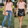 Womens Blouse V Neck Ruffle Short Sleeve Flowy Shirts Dressy Casual Cute Summer Tops Tunic Fashion Clothes