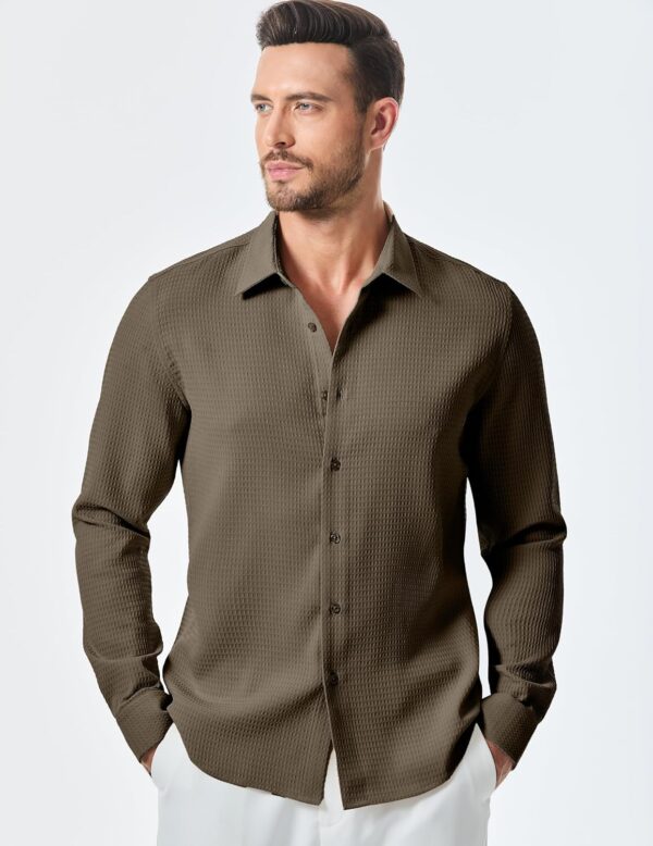 JMIERR Mens Shirt Waffle Button Down Shirts Long Sleeve Casual Work Dress Shirt