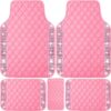 NBTEPEM Pink Bling Leather Car Floor Mats Full Set, Sparkly Diamond Car Mats Universal Fit Most Automotive, Glitter Rhinestone Carpet Waterproof Anti-Slip, 5 pcs Set (Pink Leather Diamond)