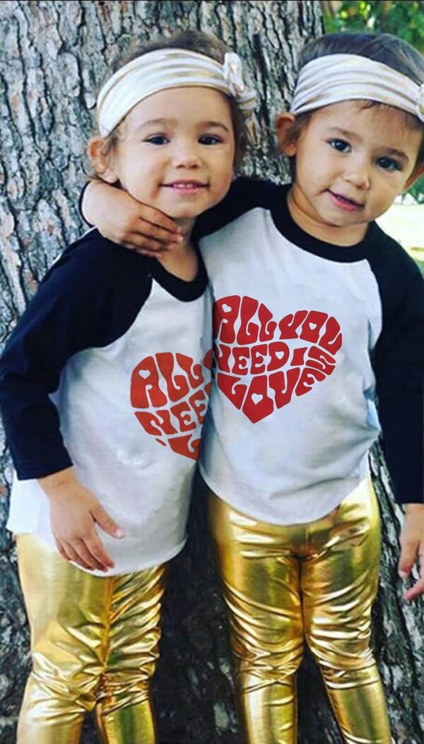 Toddler Boys Girls Valentine Shirts Raglan Long Sleeve Tees Kids Love Heart Truck Graphic Tops 2-7 Years