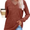 SAMPEEL V Neck Long Sleeve Shirts for Women Casual Fall Tops Lightweight Tunic Sweaters Fashion Clothes 2025