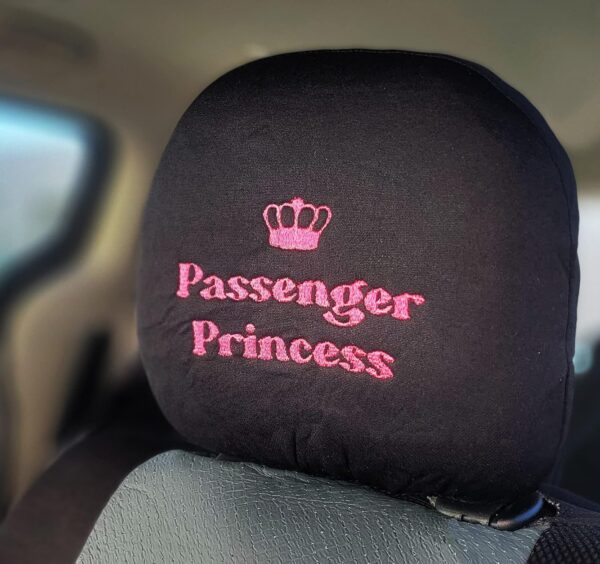 New Black Fabric Passenger Princess Design Car Truck SUV Van Seat Headrest Cover Fit for Cars Vans Trucks - One Piece (Passenger Princess)