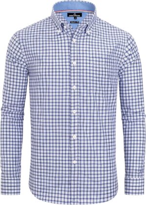 Alimens & Gentle Men's Plaid Button Down Shirts Cotton Long Sleeve Dress Shirts Regular Fit Gingham Shirts