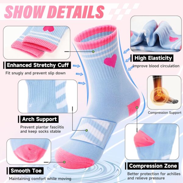 ANTSANG Kids Girls Socks Youth Teen Athletic Sport Basketball Crew Cotton Breathable Soft Socks 6 Pairs