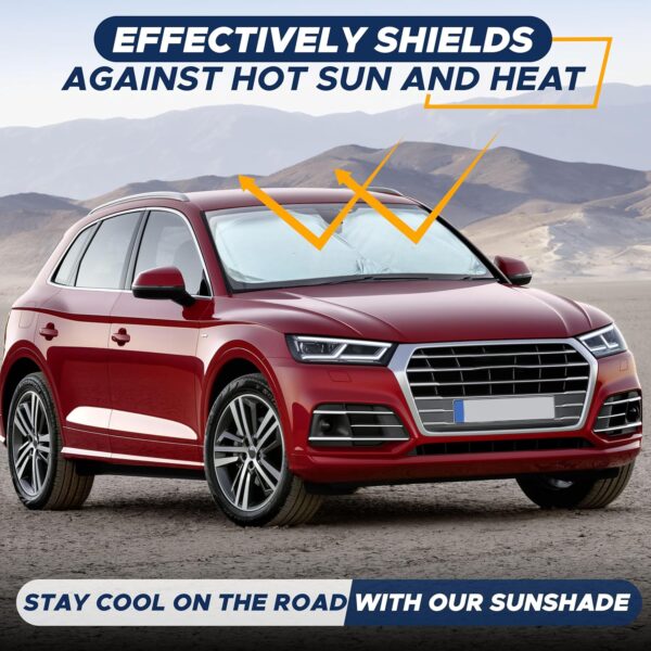 EcoNour Car Windshield Sun Shade | Reflective Sunshade for Ultimate Protection | Overlapping Design | 240T Polyester | Fits Small Sedans, Mini SUVs, Hatchbacks | Medium (64x32 inches)